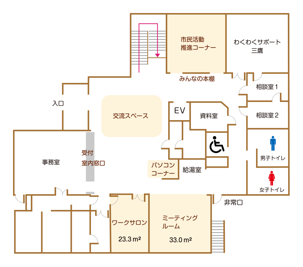 市民協働センター1階フロアー 市民協働センター1階フロアー図